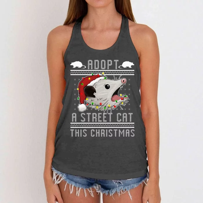 Adopt A Street Cat Funny Opossum Ugly Christmas Sweater Women's Knotted Racerback Tank