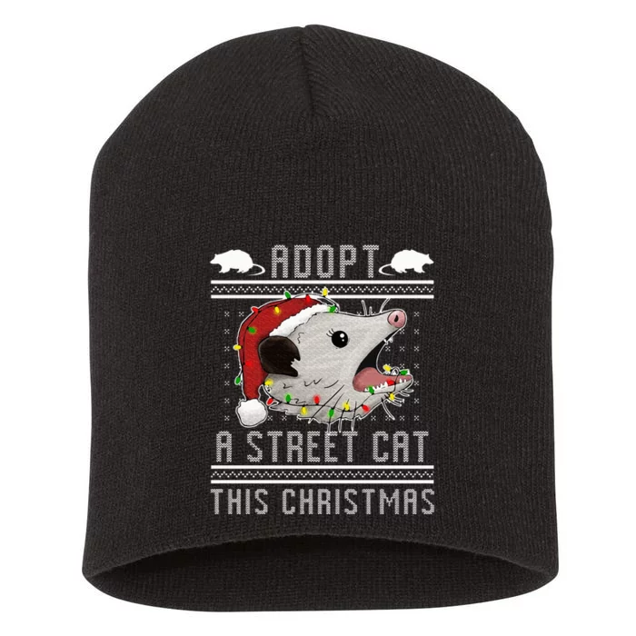 Adopt A Street Cat Funny Opossum Ugly Christmas Sweater Short Acrylic Beanie