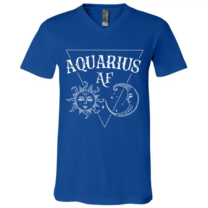 Aquarius Af / Sun And Moon Aquarius Birthday Astrology Design Funny Gift V-Neck T-Shirt