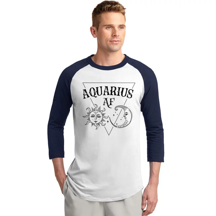 Aquarius Af / Sun And Moon Aquarius Birthday Astrology Design Funny Gift Baseball Sleeve Shirt