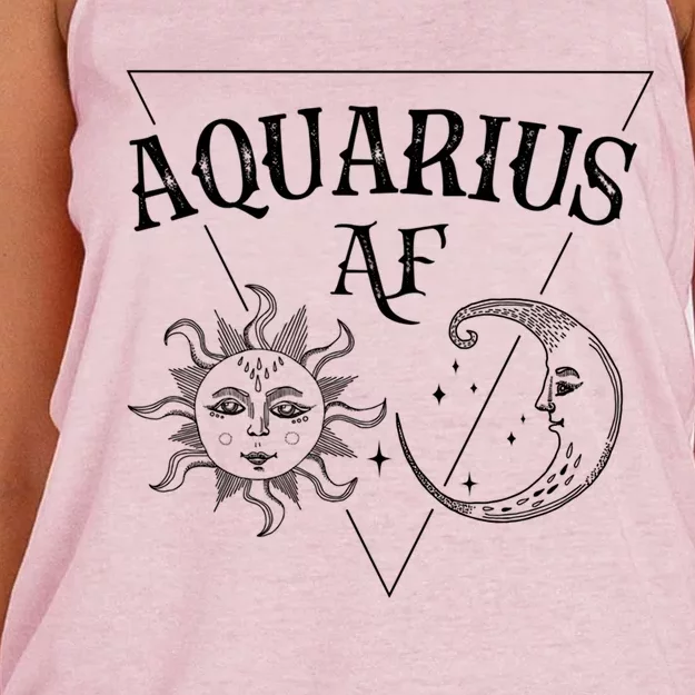 Aquarius Af / Sun And Moon Aquarius Birthday Astrology Design Funny Gift Women's Knotted Racerback Tank