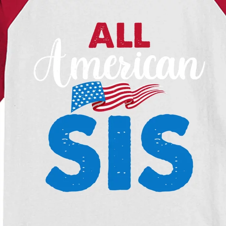 All American Sis 4th Of July Usa Flag Matching Family Gift Kids Colorblock Raglan Jersey