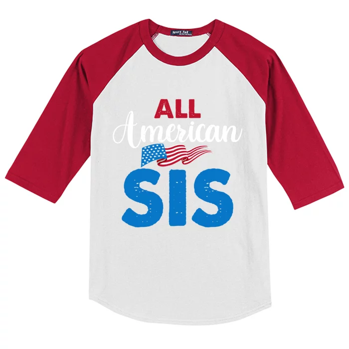 All American Sis 4th Of July Usa Flag Matching Family Gift Kids Colorblock Raglan Jersey