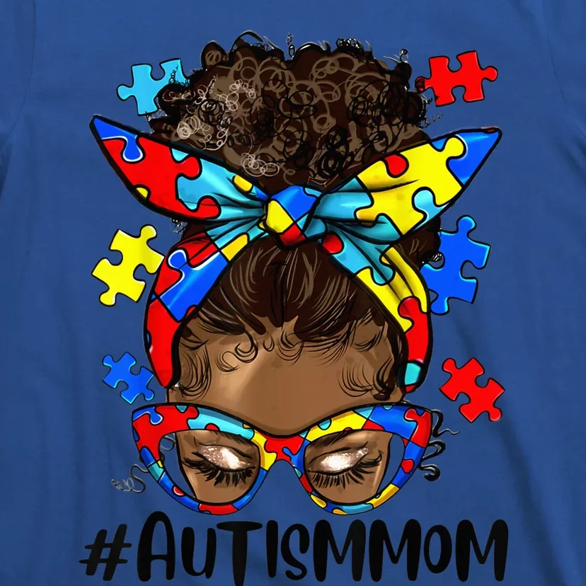 Autism Awareness Strong Mom Afro Bun Mother Black Wo Gift T-Shirt