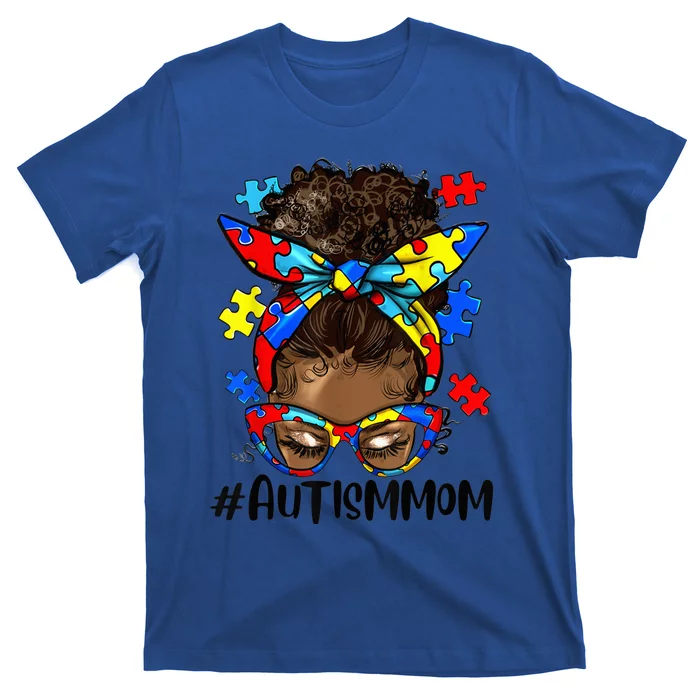 Autism Awareness Strong Mom Afro Bun Mother Black Wo Gift T-Shirt