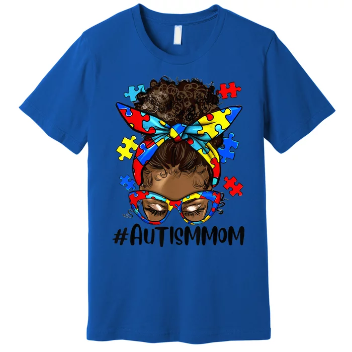 Autism Awareness Strong Mom Afro Bun Mother Black Wo Gift Premium T-Shirt