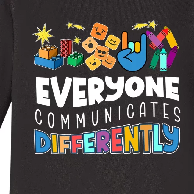 Autism Awareness Support Everyone Communicates Differently Baby Long Sleeve Bodysuit