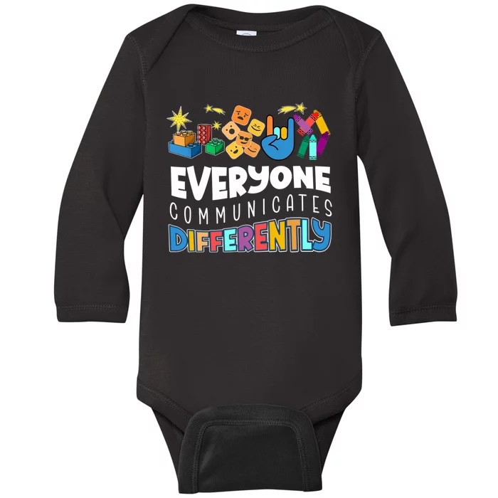 Autism Awareness Support Everyone Communicates Differently Baby Long Sleeve Bodysuit