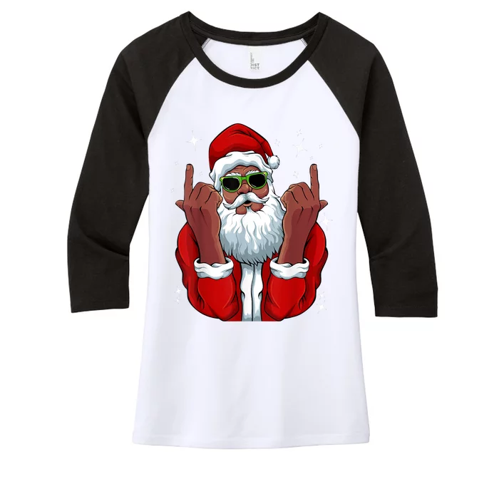 African American Santa Christmas Pajama Cool Black XMas Women's Tri-Blend 3/4-Sleeve Raglan Shirt