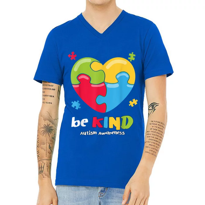 Autism Awareness Shirt - Be Kind Puzzle Heart Kindness V-Neck T-Shirt