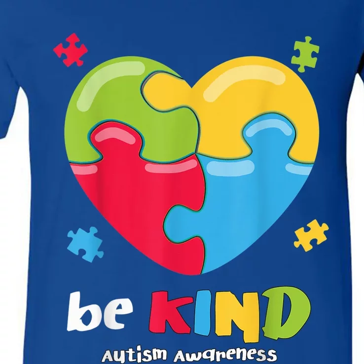 Autism Awareness Shirt - Be Kind Puzzle Heart Kindness V-Neck T-Shirt