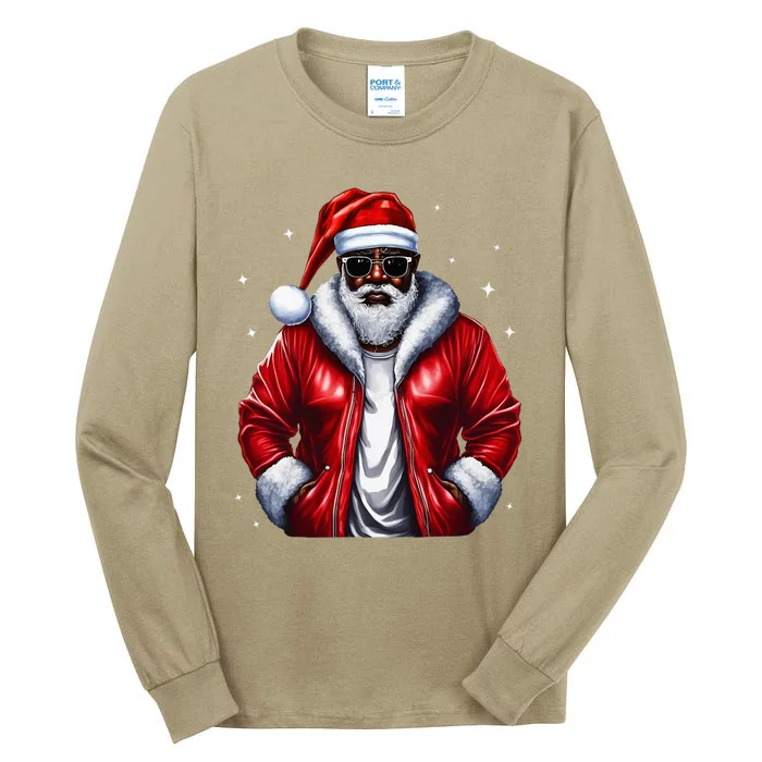 African American Santa Christmas Pajama Cool Black XMas Tall Long Sleeve T-Shirt