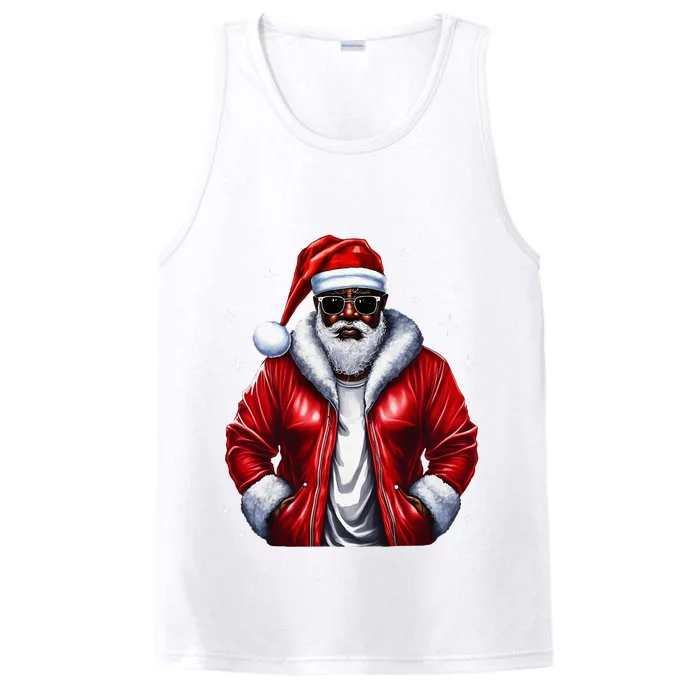 African American Santa Christmas Pajama Cool Black XMas Performance Tank