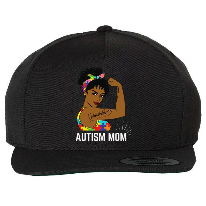 Autism Awareness Strong Mom Afro Mother Black Women Gift Wool Snapback Cap