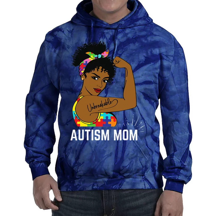 Autism Awareness Strong Mom Afro Mother Black Women Gift Tie Dye Hoodie