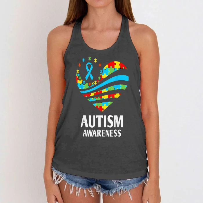 Autism Awareness Shirts Women Heart Support Autistic Month Women's Knotted Racerback Tank