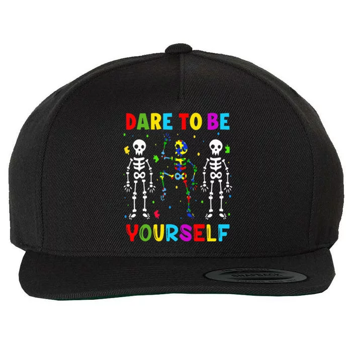 Autism Awareness Skeleton Dabbing Dare To Be Yourself Wool Snapback Cap