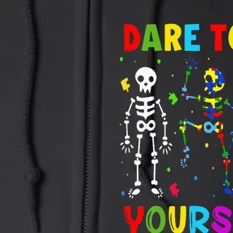 Autism Awareness Skeleton Dabbing Dare To Be Yourself Full Zip Hoodie