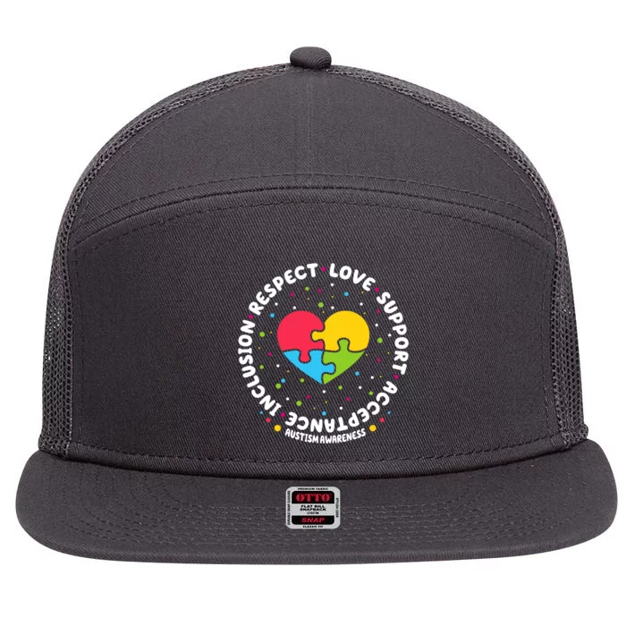 Autism Awareness Support Puzzle Heart 7 Panel Mesh Trucker Snapback Hat