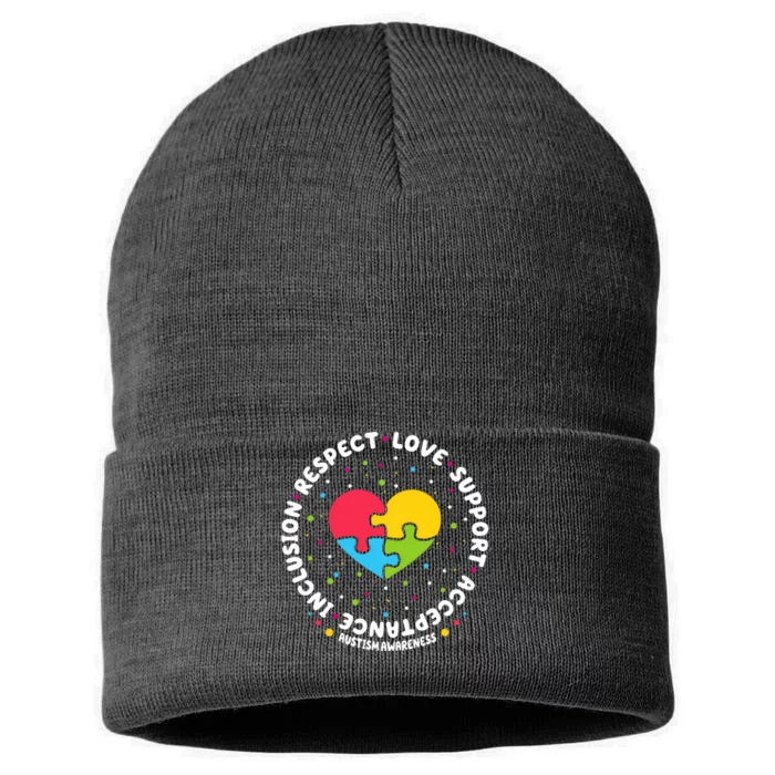 Autism Awareness Support Puzzle Heart Sustainable Knit Beanie