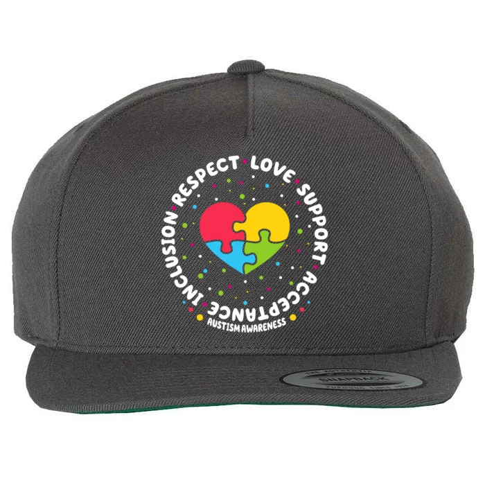 Autism Awareness Support Puzzle Heart Wool Snapback Cap