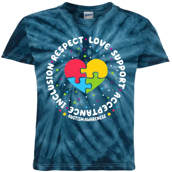 Autism Awareness Support Puzzle Heart Kids Tie-Dye T-Shirt