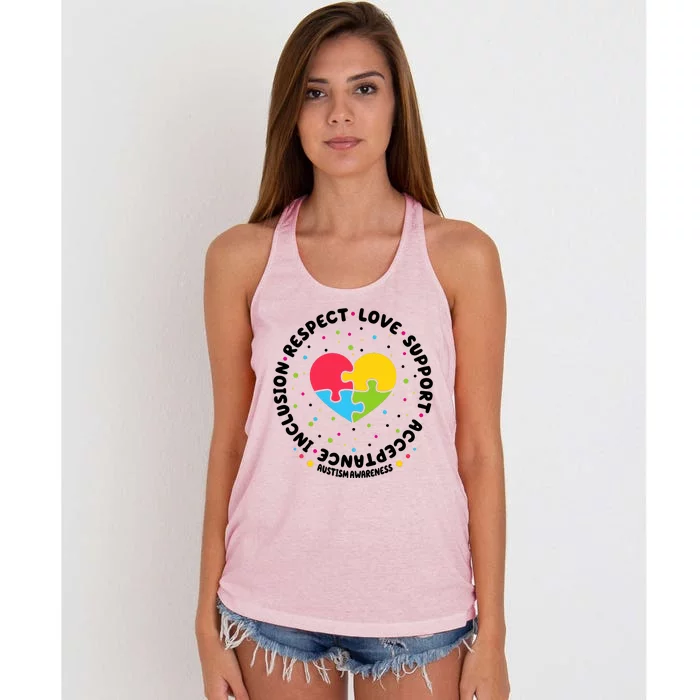 Autism Awareness Support Puzzle Heart Women's Knotted Racerback Tank