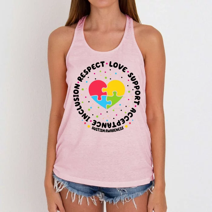 Autism Awareness Support Puzzle Heart Women's Knotted Racerback Tank