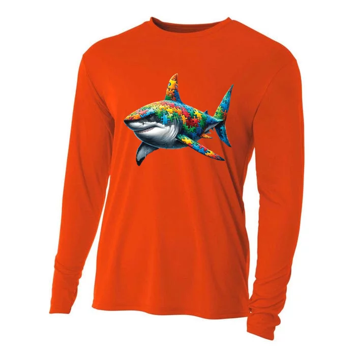 Autism Awareness Shark Puzzles Autism Mom Support Gift Cooling Performance Long Sleeve Crew