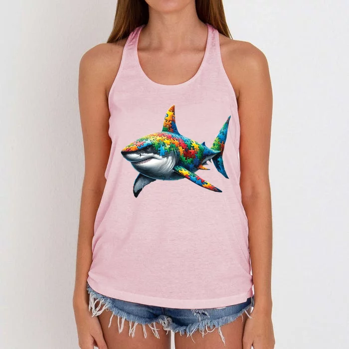 Autism Awareness Shark Puzzles Autism Mom Support Gift Women's Knotted Racerback Tank