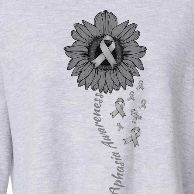 Aphasia Awareness Sunflower Gray Ribbon Support Family Cropped Pullover Crew