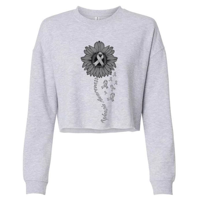 Aphasia Awareness Sunflower Gray Ribbon Support Family Cropped Pullover Crew