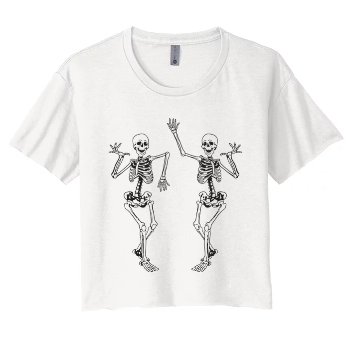 Alt Aesthetic Skeleton Dancing Dark Goth Halloween Skeletons Women's Crop Top Tee