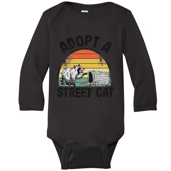 Adopt A Street Cat Funny Raccoon Baby Long Sleeve Bodysuit