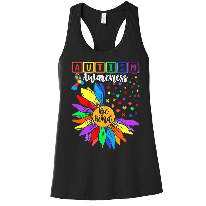 Autism Awareness Sunflower Choose Kindness Autism Mom Women's Racerback Tank