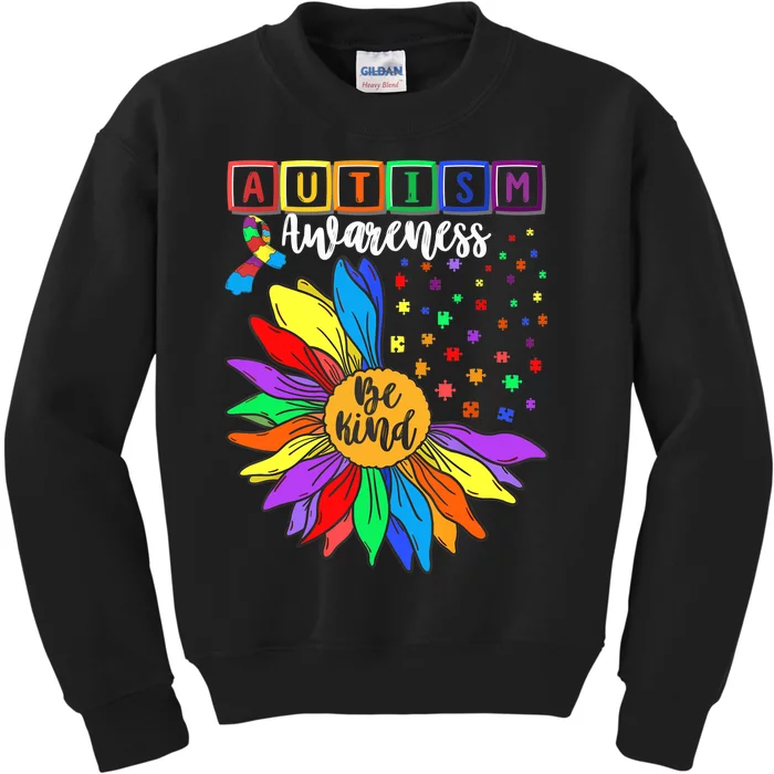 Autism Awareness Sunflower Choose Kindness Autism Mom Kids Sweatshirt