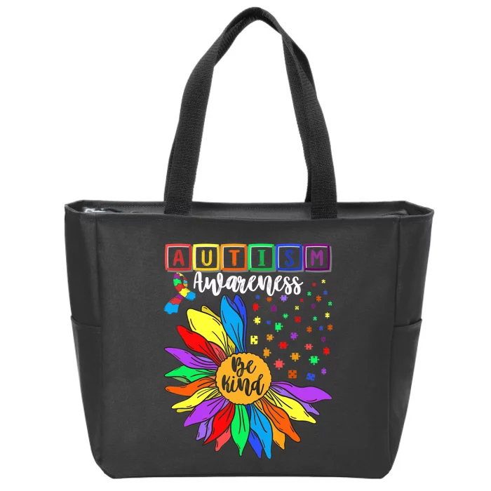 Autism Awareness Sunflower Choose Kindness Autism Mom Zip Tote Bag