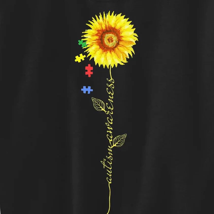 Autism Awareness Sunflower Puzzle Pieces Kids Sweatshirt