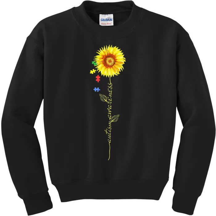 Autism Awareness Sunflower Puzzle Pieces Kids Sweatshirt