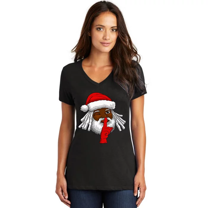 African American Santa Claus Christmas Party Decor Women's V-Neck T-Shirt