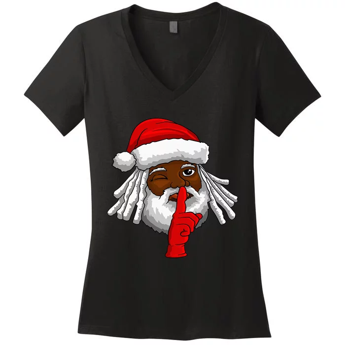 African American Santa Claus Christmas Party Decor Women's V-Neck T-Shirt