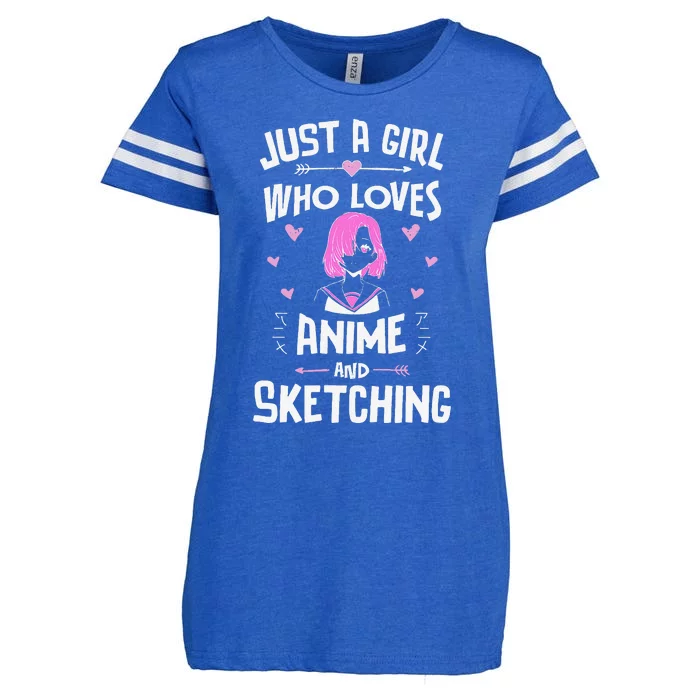 Anime And Sketching Just A Girlss Who Loves Anime Enza Ladies Jersey Football T-Shirt