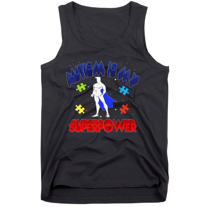 Autism Awareness Superpower Hero Support Puzzle Tank Top