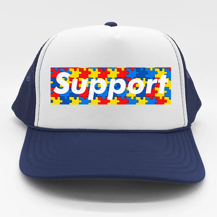 Autism Awareness Support Autism Supporter Puzzle Pieces Trucker Hat