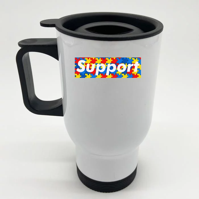 Autism Awareness Support Autism Supporter Puzzle Pieces Front & Back Stainless Steel Travel Mug