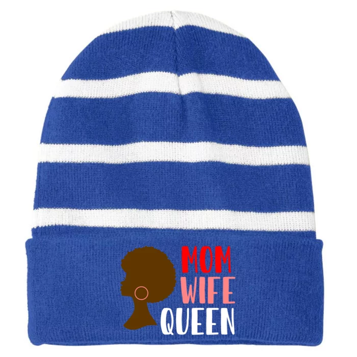 African American Strong Afro Mom Wife Queen Mothers Day Gift Striped Beanie with Solid Band