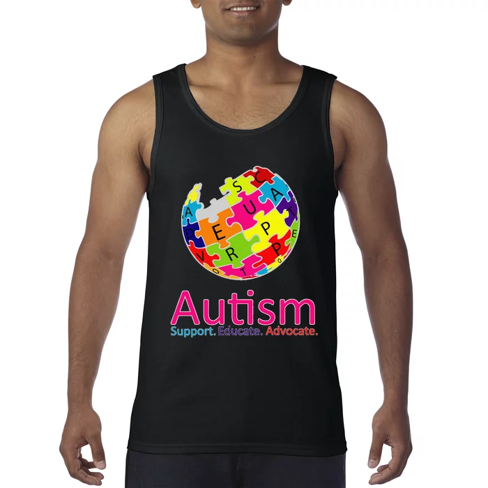 Autism Awareness Support Educate Advocate Puzzle Tank Top