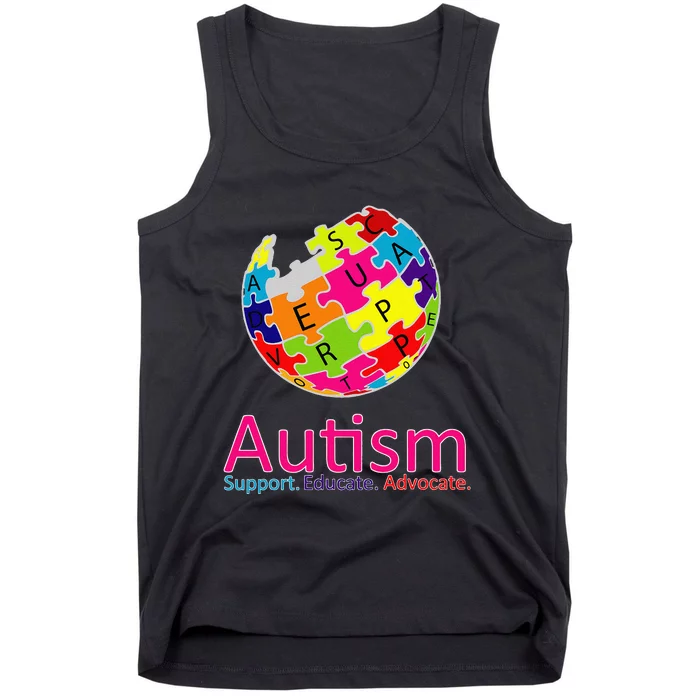 Autism Awareness Support Educate Advocate Puzzle Tank Top