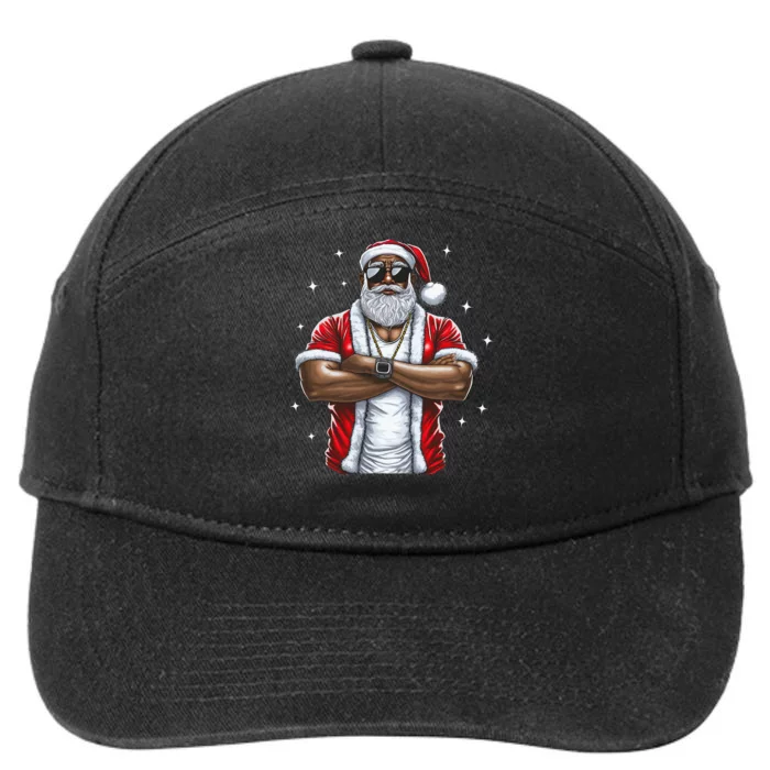 African American Santa Christmas Pajama Cool Black XMas 7-Panel Snapback Hat