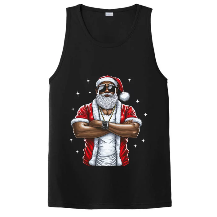 African American Santa Christmas Pajama Cool Black XMas Performance Tank